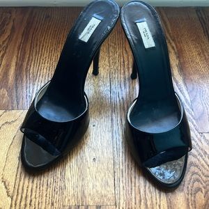 Authentic Prada patent leather stiletto mules